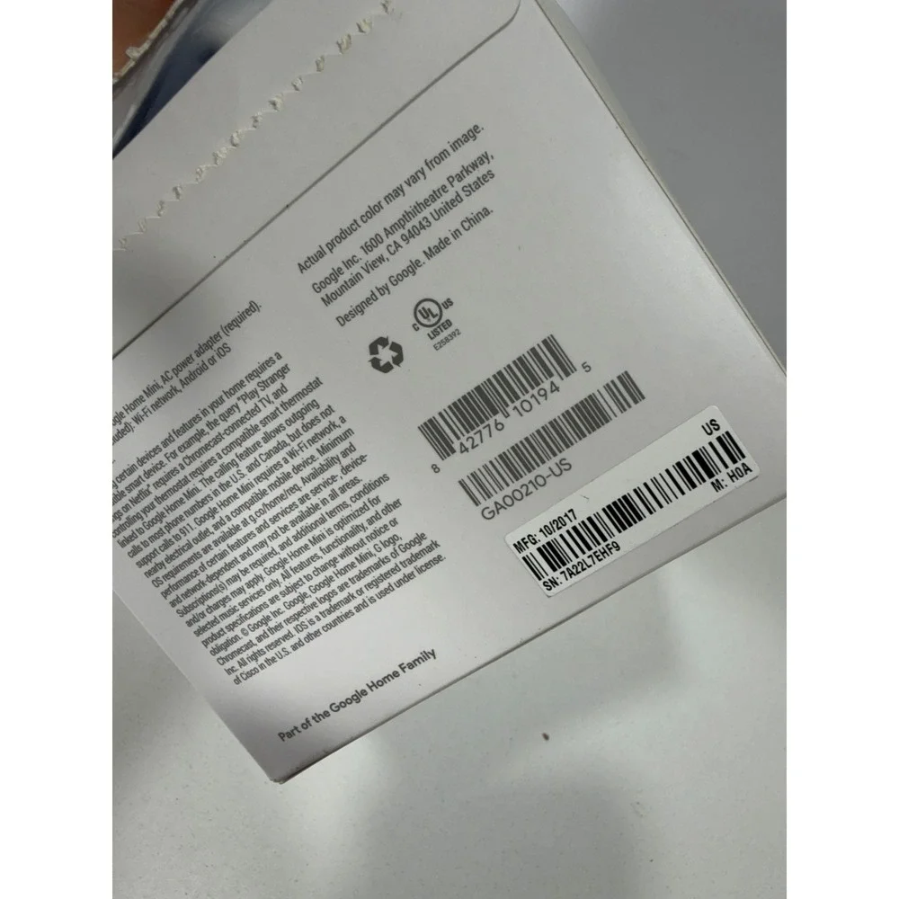 Google Home Mini 1st Gen Smart Speaker Chalk GA00210-US Model H0A with Box